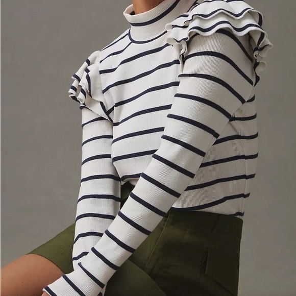 T.La Tops - T.La by Anthropologie Striped Ruffled turtleneck top size XXS